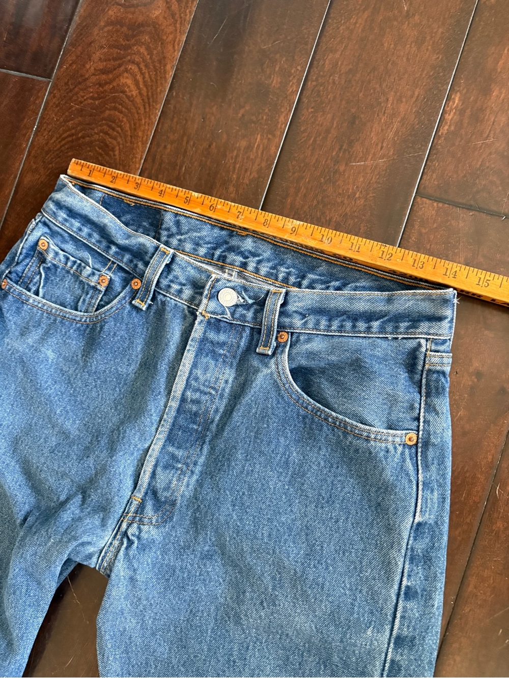 Vintage 90’s Levi's 501 Button-Fly Med/Dark Wash Blue Jeans - Made in USA - Picture 7 of 10